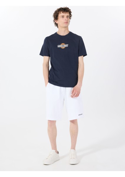 Bisiklet Yaka Desenli Lacivert Erkek T-Shirt M5GI23K8HM0A71W Gj Ss Cn Slım Suns