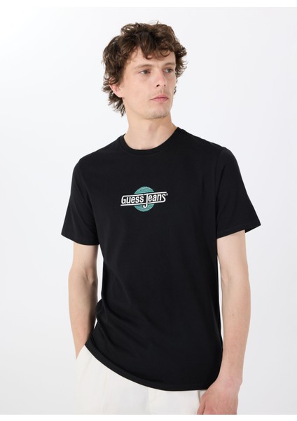 Bisiklet Yaka Desenli Siyah Erkek T-Shirt M5GI23K8HM0JBLK Gj Ss Cn Slım Suns