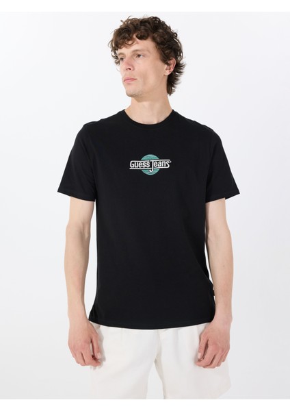 Bisiklet Yaka Desenli Siyah Erkek T-Shirt M5GI23K8HM0JBLK Gj Ss Cn Slım Suns