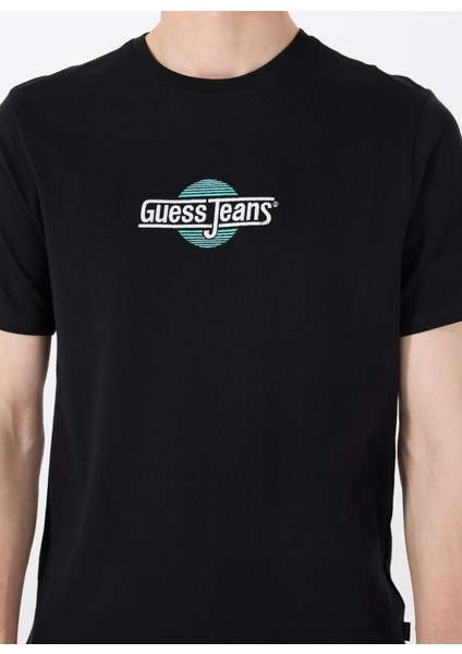 Bisiklet Yaka Desenli Siyah Erkek T-Shirt M5GI23K8HM0JBLK Gj Ss Cn Slım Suns