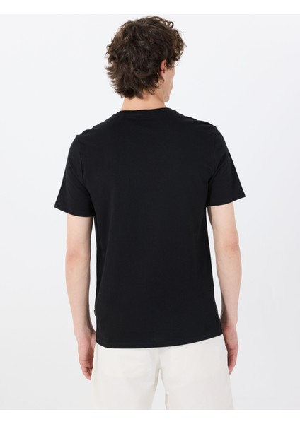 Bisiklet Yaka Desenli Siyah Erkek T-Shirt M5GI23K8HM0JBLK Gj Ss Cn Slım Suns