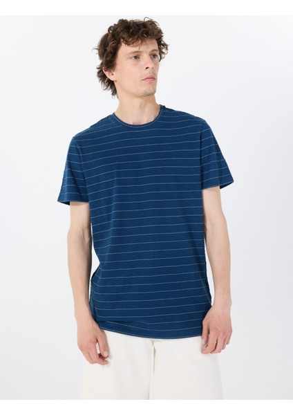 Bisiklet Yaka Desenli Mavi Erkek T-Shirt M5GP20KCRX0INMU Ss Indıgo Archer