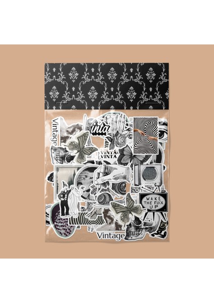 Blabk And White Vintage Sticker Paketi