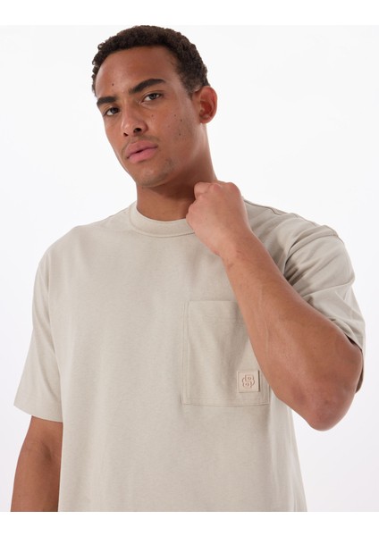 Bisiklet Yaka Bej Erkek T-Shirt Te_cotton