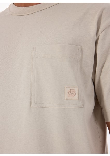 Bisiklet Yaka Bej Erkek T-Shirt Te_cotton fırsatları