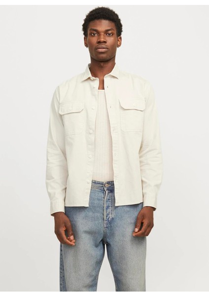 Comfort Fit Ekru Erkek Gömlek Jjetravıs Shırt Ls Noos