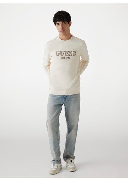 Bisiklet Yaka Beyaz Erkek Sweatshırt M5RQ15KCN01G1H6 Cn Basıc Logo Swt