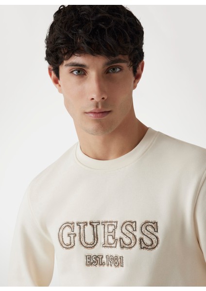 Bisiklet Yaka Beyaz Erkek Sweatshırt M5RQ15KCN01G1H6 Cn Basıc Logo Swt modelleri