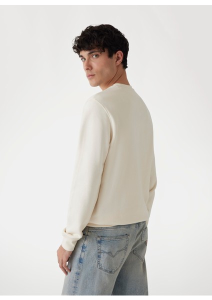 Bisiklet Yaka Beyaz Erkek Sweatshırt M5RQ15KCN01G1H6 Cn Basıc Logo Swt fırsatları