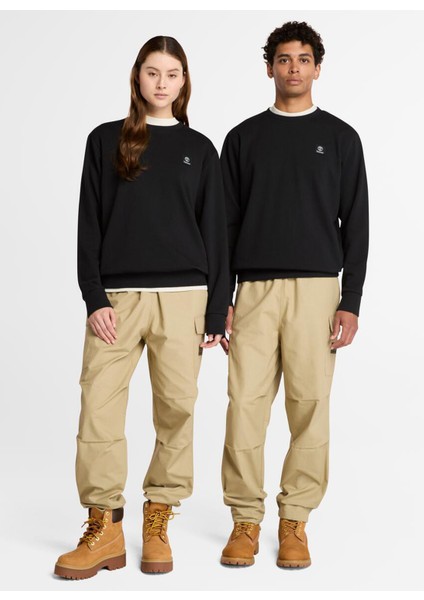 Woven Badge (Lb) Crew Neck Siyah Bisiklet Yaka Normal Düz Erkek Sweatshırt