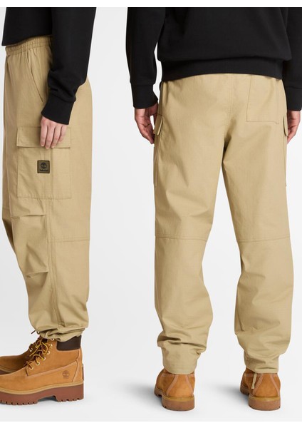 Woven Badge Ripstop Cargo Pant Bej Normal Paça Erkek Kargo Pantolon