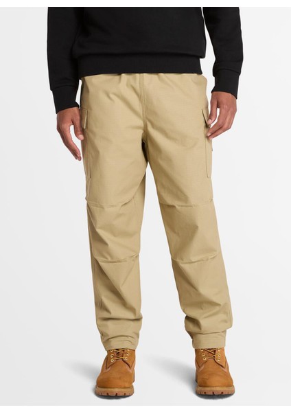 Woven Badge Ripstop Cargo Pant Bej Normal Paça Erkek Kargo Pantolon