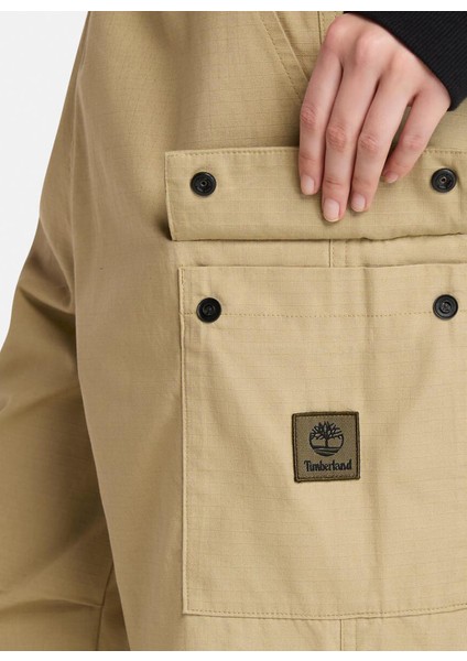 Woven Badge Ripstop Cargo Pant Bej Normal Paça Erkek Kargo Pantolon
