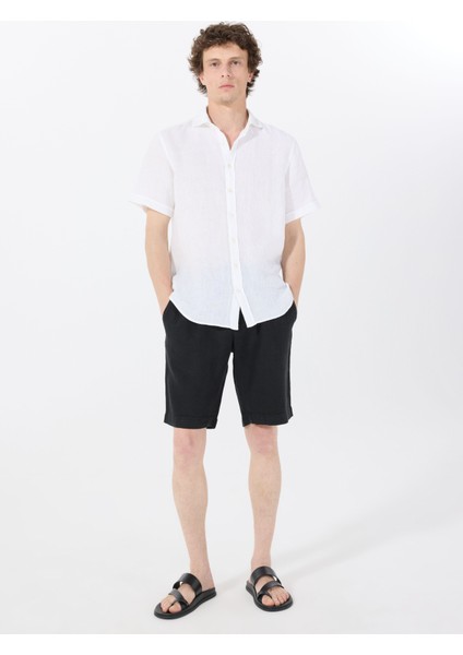 Lastikli Bel Standart Siyah Erkek Bermuda Şort Mr Rog Short