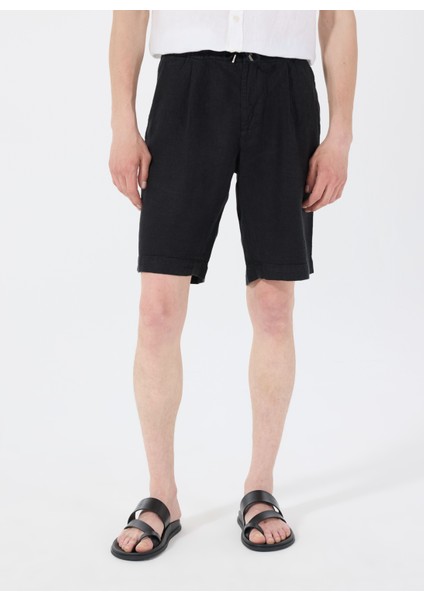 Lastikli Bel Standart Siyah Erkek Bermuda Şort Mr Rog Short