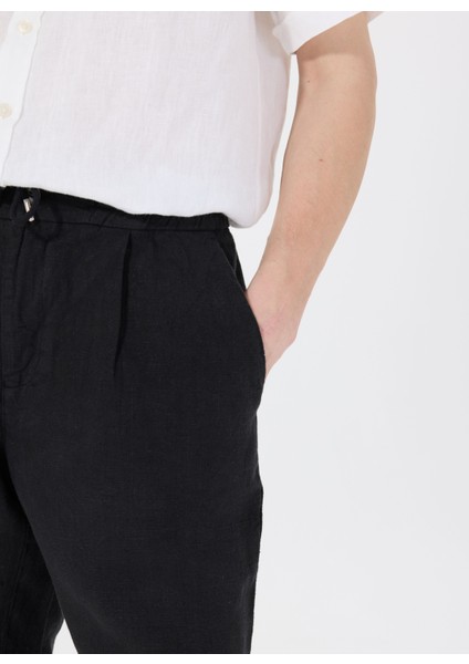 Lastikli Bel Standart Siyah Erkek Bermuda Şort Mr Rog Short