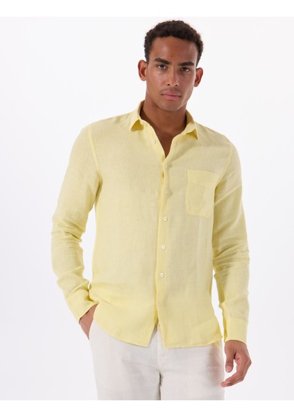 Standart Düğmeli Yaka Sarı Erkek Gömlek Mr Madrıd