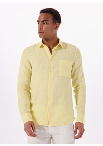 Standart Düğmeli Yaka Sarı Erkek Gömlek Mr Madrıd modelleri