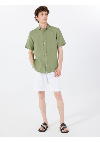 Lastikli Bel Standart Beyaz Erkek Bermuda Şort Mr Rog Short