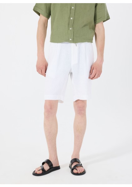 Lastikli Bel Standart Beyaz Erkek Bermuda Şort Mr Rog Short