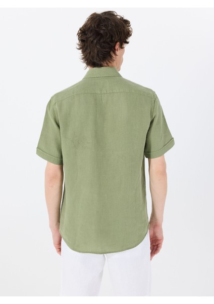 Standart Düğmeli Yaka Yeşil Erkek Gömlek Mr Short Sleeve indirimleri