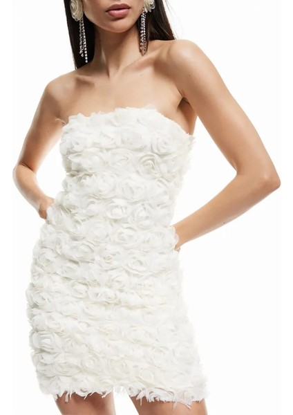 x Sibil Çetinkaya Ekru Kadın Straplez Yaka Slim Fit Elbise 5SAK80297EK modelleri