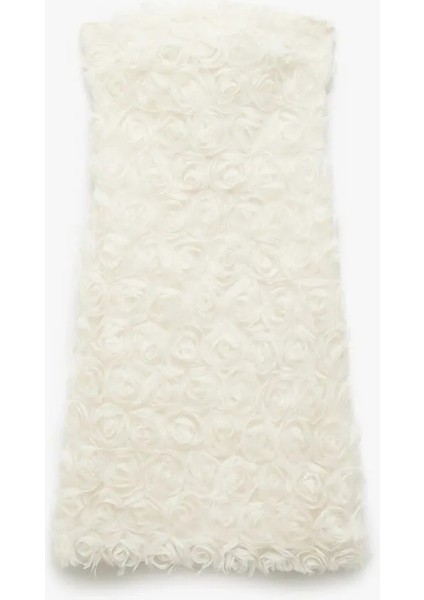 x Sibil Çetinkaya Ekru Kadın Straplez Yaka Slim Fit Elbise 5SAK80297EK fırsatları