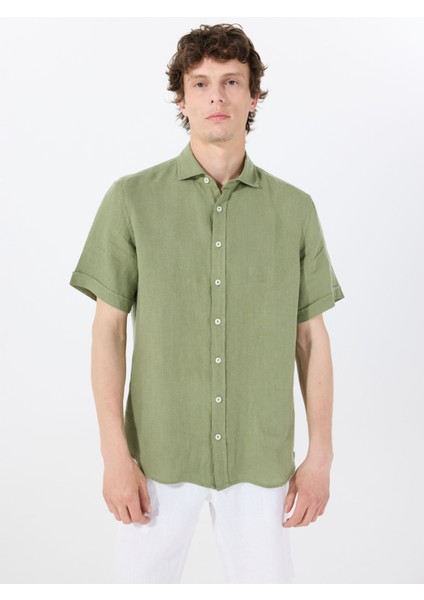 Standart Düğmeli Yaka Yeşil Erkek Gömlek Mr Short Sleeve modelleri