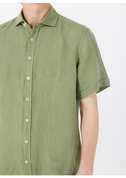 Standart Düğmeli Yaka Yeşil Erkek Gömlek Mr Short Sleeve fırsatları