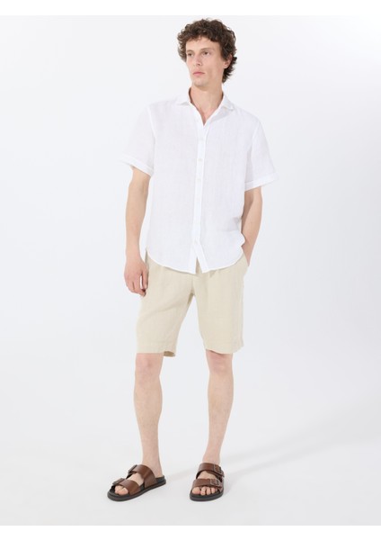 Lastikli Bel Standart Bej Erkek Bermuda Şort Mr Rog Short