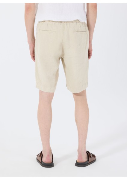 Lastikli Bel Standart Bej Erkek Bermuda Şort Mr Rog Short