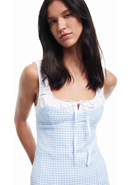 x Sibil Çetinkaya Mavi Kadın Bisiklet Yaka Skinny Fit Elbise 5SAK80347PW modelleri