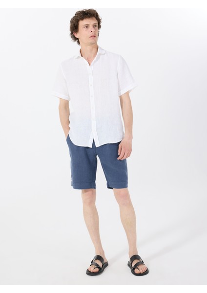 Lastikli Bel Standart Lacivert Erkek Bermuda Şort Mr Rog Short