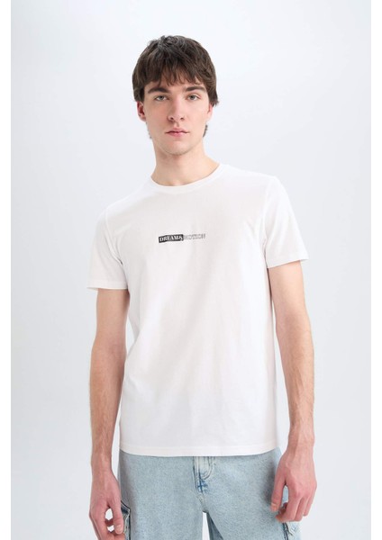 %100 Pamuk Slim Fit Dar Kesim Bisiklet Yaka Baskılı Kısa Kollu Tişört E3776AX25SM modelleri