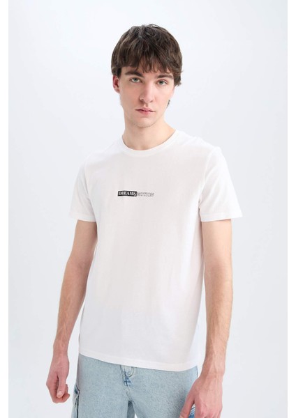 %100 Pamuk Slim Fit Dar Kesim Bisiklet Yaka Baskılı Kısa Kollu Tişört E3776AX25SM fırsatları