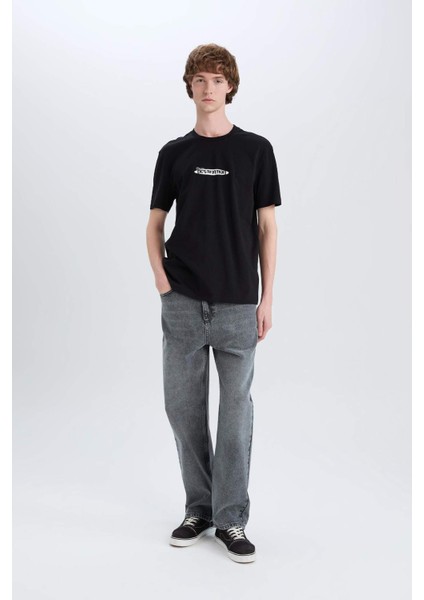 %100 Pamuk Regular Fit Bisiklet Yaka Baskılı Kısa Kollu Tişört E3783AX25SM fırsatları