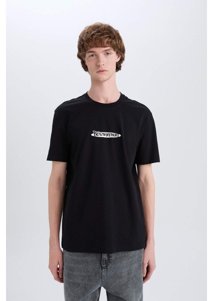 %100 Pamuk Regular Fit Bisiklet Yaka Baskılı Kısa Kollu Tişört E3783AX25SM indirimleri