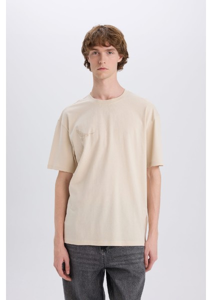 %100 Pamuk Boxy Fit Bisiklet Yaka Sırt Baskılı Kısa Kollu Tişört E3958AX25SM indirimleri