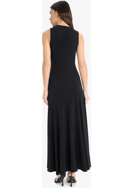 Bisiklet Yaka Yırtmaçlı Kolsuz Maxi Siyah Yazlık Elbise F6042AX25SM indirimleri