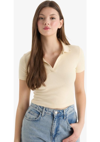 Fitted Polo Yaka Fitilli Kaşkorse Kısa Kollu Tişört A0379AX25SM modelleri