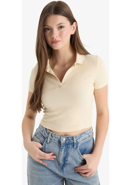 Fitted Polo Yaka Fitilli Kaşkorse Kısa Kollu Tişört A0379AX25SM fırsatları