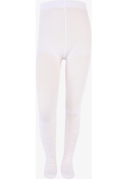 Pretty Bowtie Stripe Beyaz Külotlu Çorap