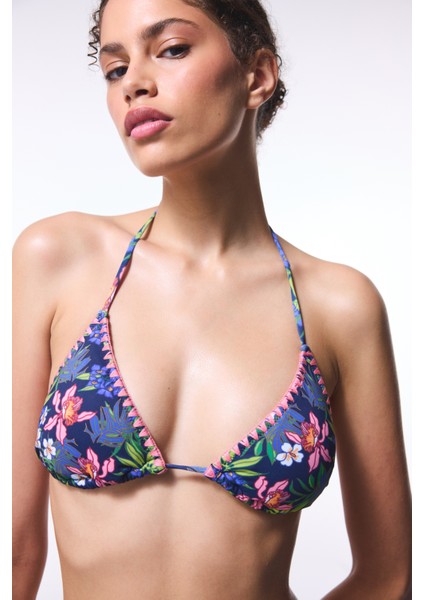 Çiçekli Ciele Üçgen Bikini Üstü