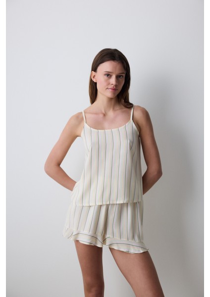 Cute Striped Şortlu Çok Renkli Pijama Takımı