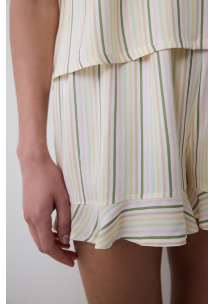 Cute Striped Şortlu Çok Renkli Pijama Takımı