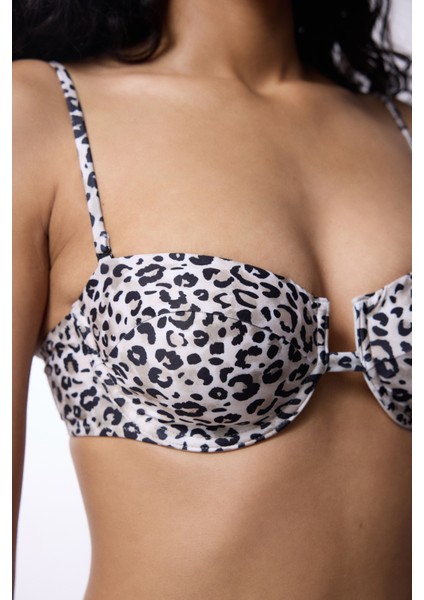 Leopar Desenli Balenli Bikini Üstü