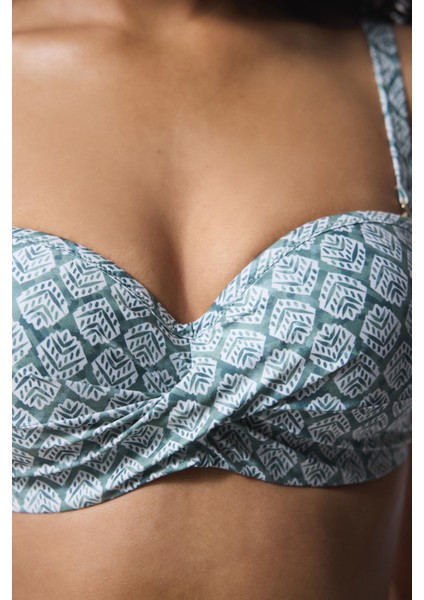 Yeşil Baklava Desenli Balconette Bikini Üstü