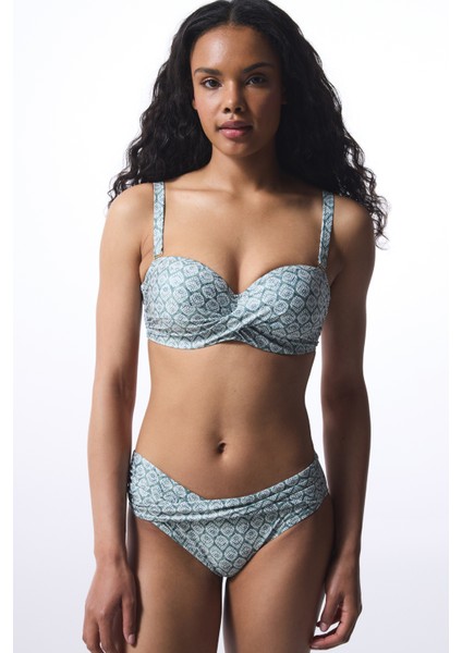 Yeşil Baklava Desenli Balconette Bikini Üstü