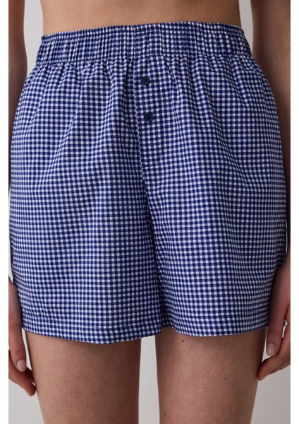 Blue Gingham Şort Lacivert Pijama Altı