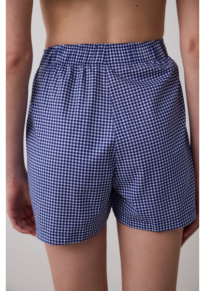 Blue Gingham Şort Lacivert Pijama Altı